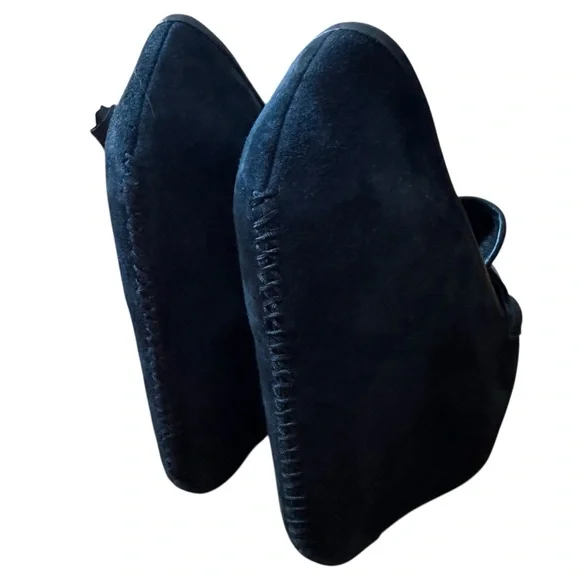 Vintage Festival Black Suede Wedge Loafers Shoes, US 8 by Crown Vintage - Picture 7 of 9